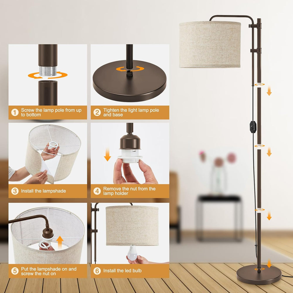 GyroVu Dimmable Floor Lamp for Living Room, Adjustable Height Standing Lamp