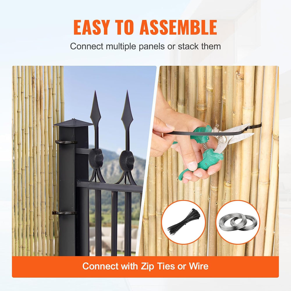 VEVOR Natural Rolled Bamboo Fence, Eco-Friendly Privacy Screen - 4 ft H x 6 f...