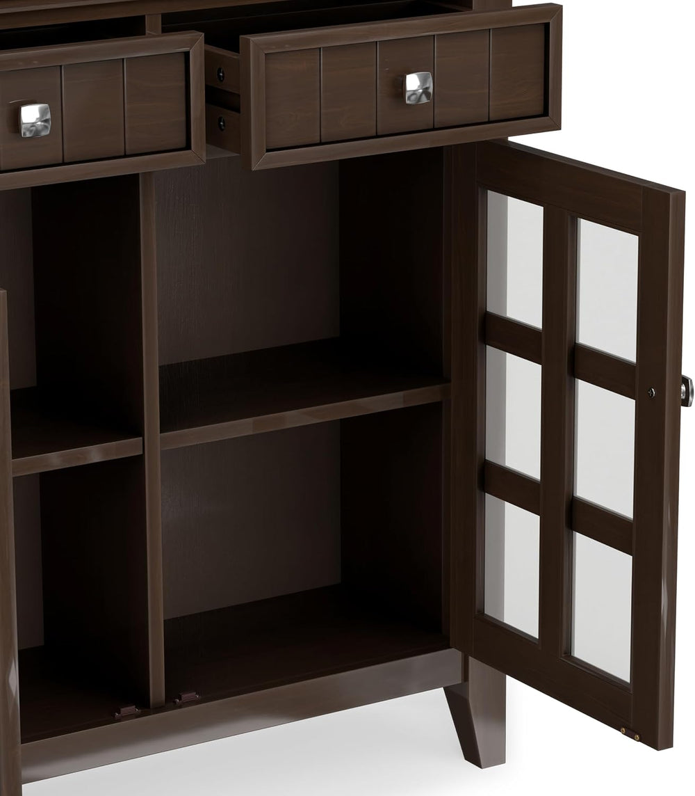 SIMPLIHOME Acadian 36" Wide Solid Wood Cabinet in Natural Aged Brown