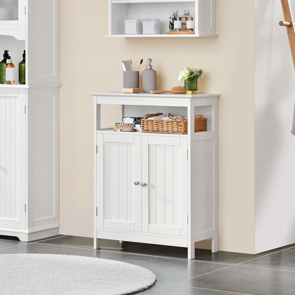Yaheetech Small Bathroom Storage Cabinet with Double Beadboard Doors, White