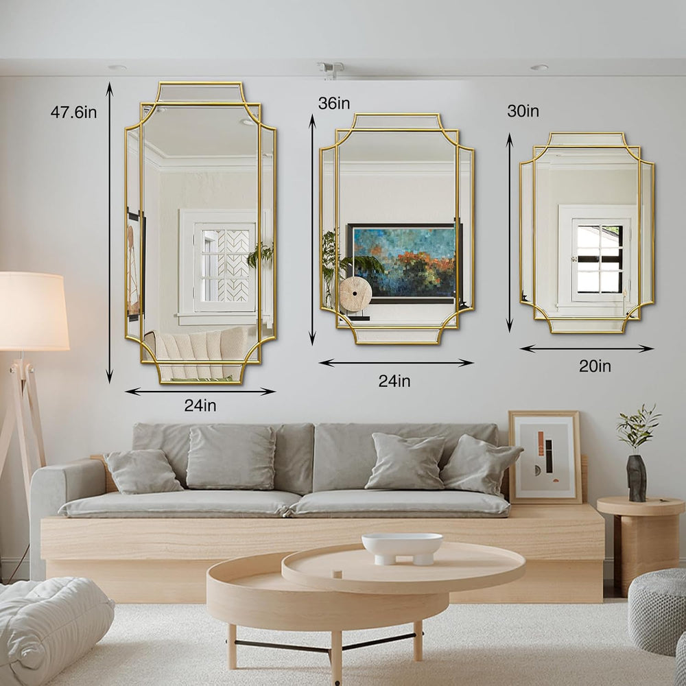 47"x24" Large Gold Rectangle Beveled Mirror with Geometric Frame