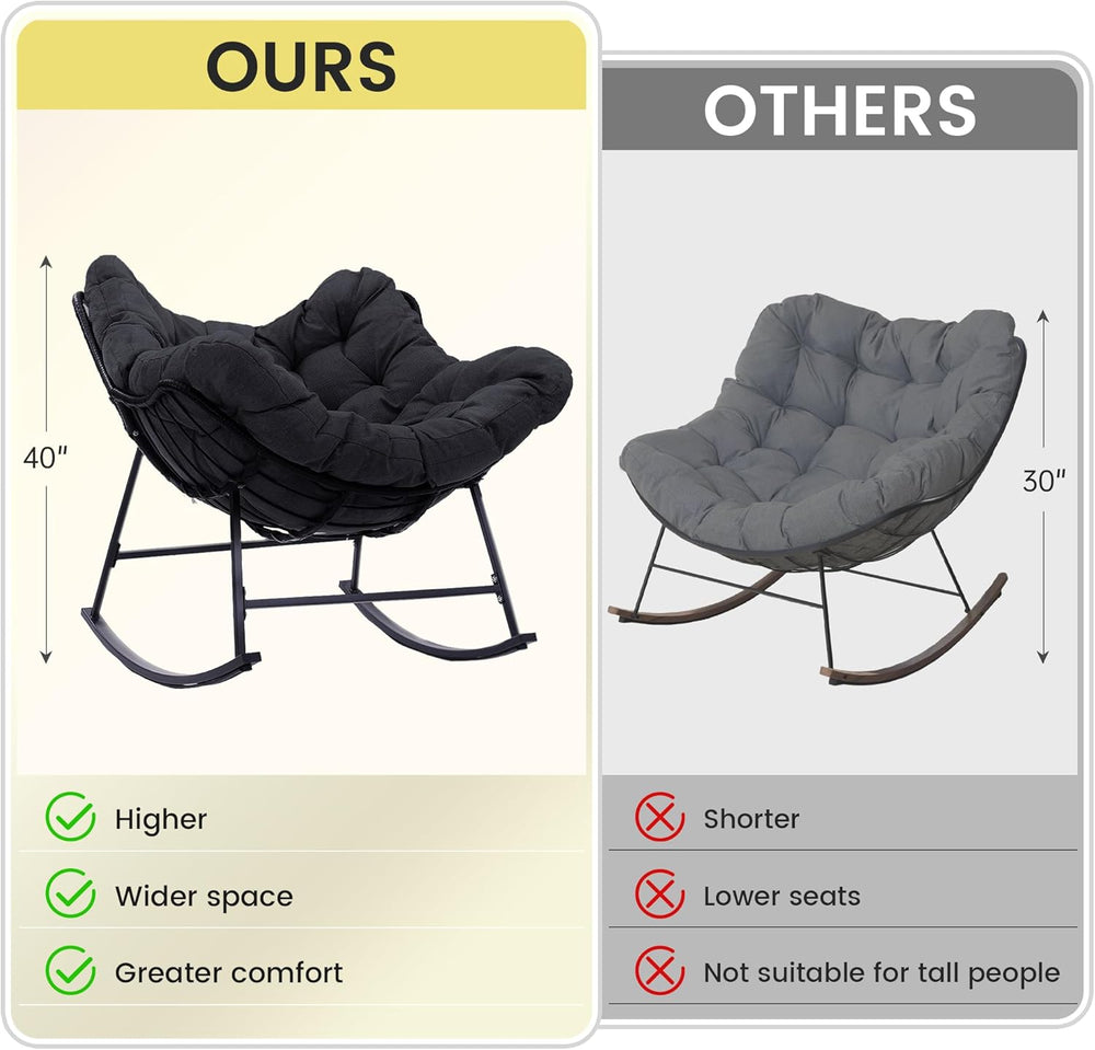 Kromax Oversized Outdoor Papasan Rocking Chair Set of 2, Black