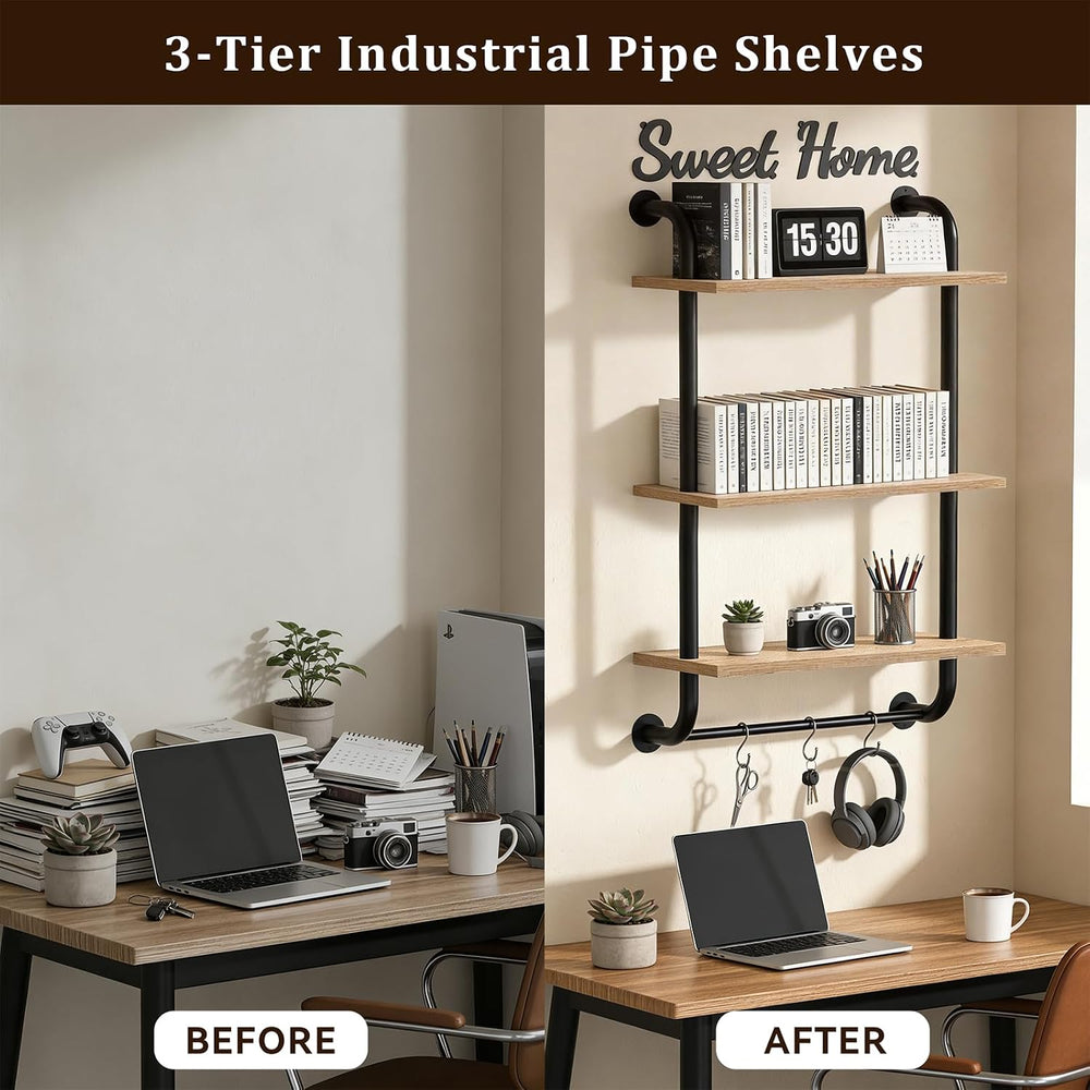 Tinpin 3 Tier Wall Shelves Over Toilet Rustic Industrial Floating Shelf