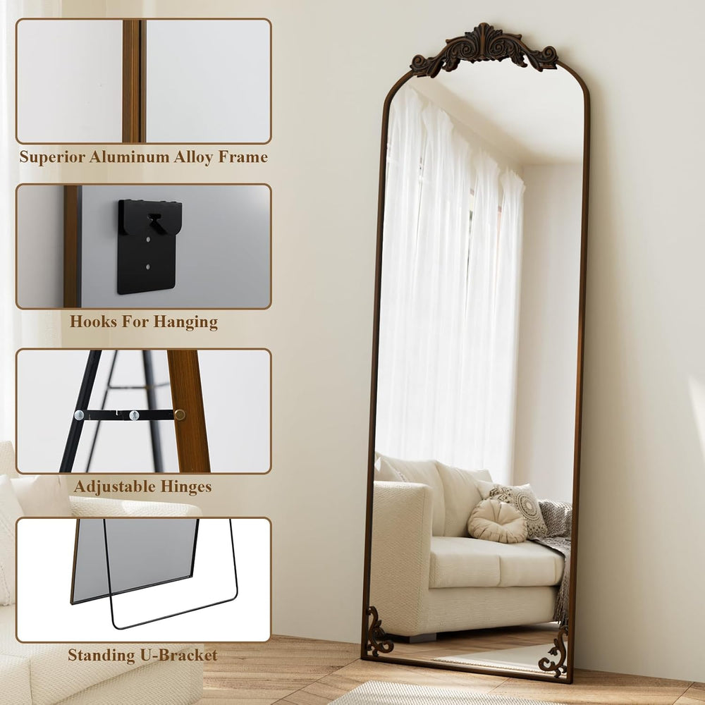 HARRITPURE 64"x21" Vintage Full Length Mirror, Arched Standing Mirror