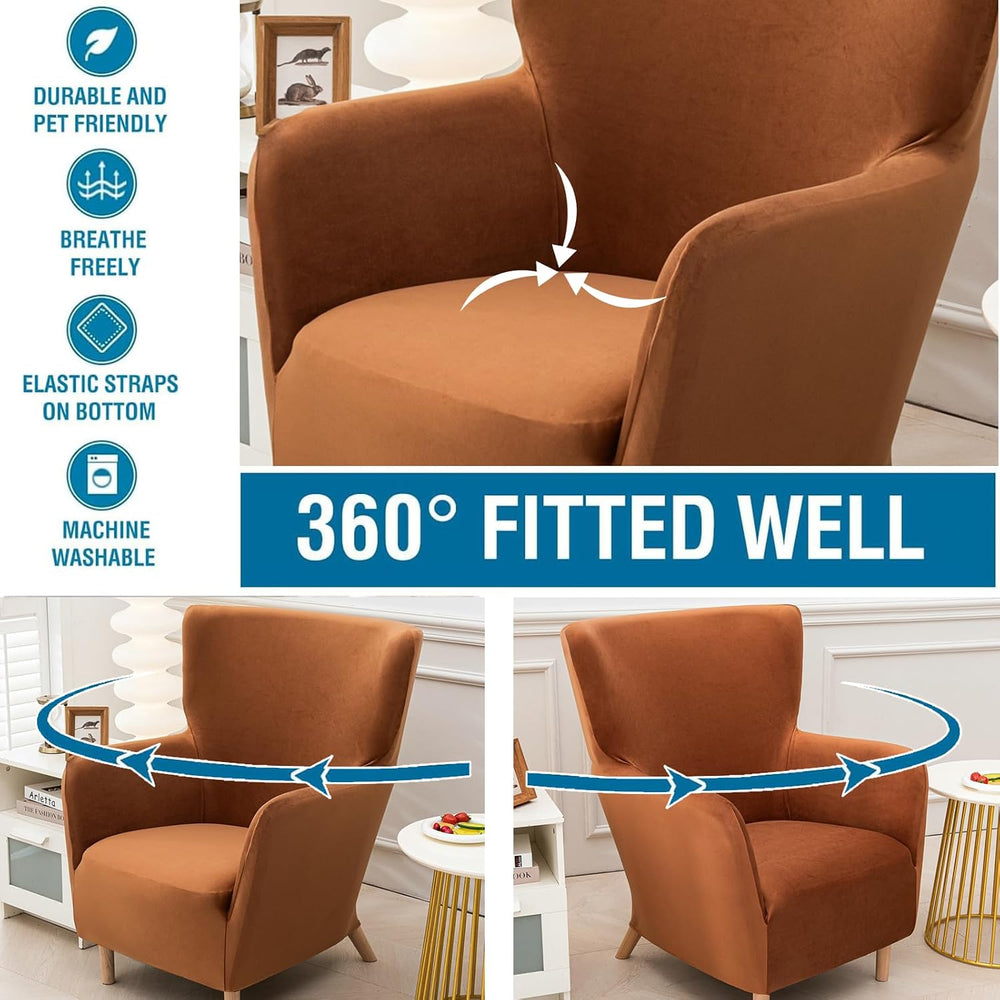 NILUOH Armchair Slipcover 1-Piece Stretch Velvet Wing Back Chair Sofa Slipcov...