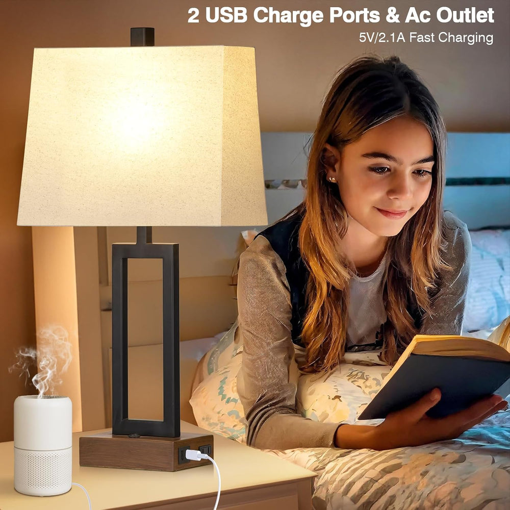 Lolikit Table Lamp for Bedroom Set of 2 with 2 USB Ports and AC Power Outlet,...