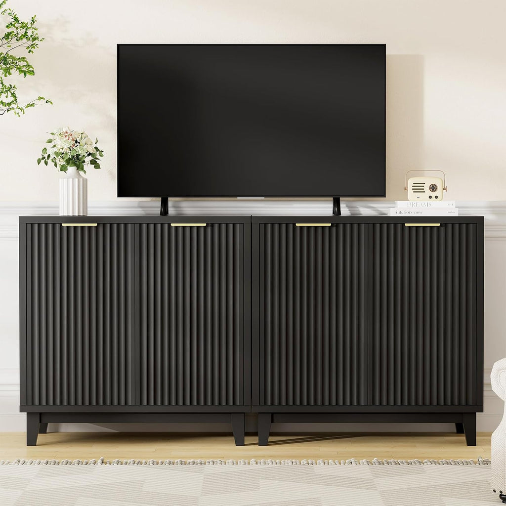 Fluted Cabinet with Storage, Mid Century Modern 2 Doors Sideboard Buffet