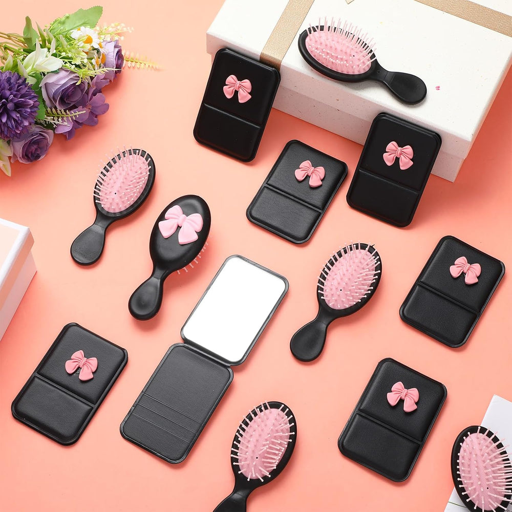Amyhill 30 Pcs Coquette Bow Party Favor Compact Mirror Mini Hair Brush Travel...