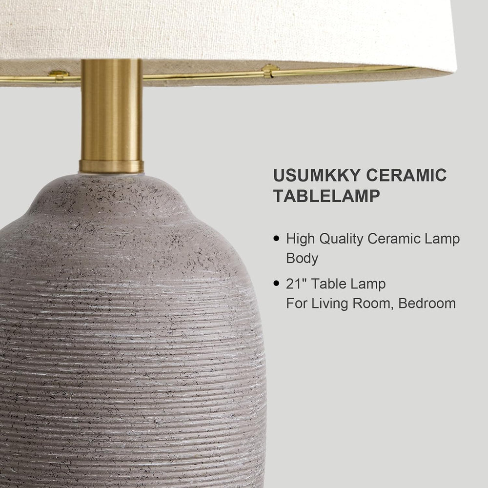 USumkky 21" Vintage Ceramic Table Lamps Set of 2 for Bedroom Rustic Gray