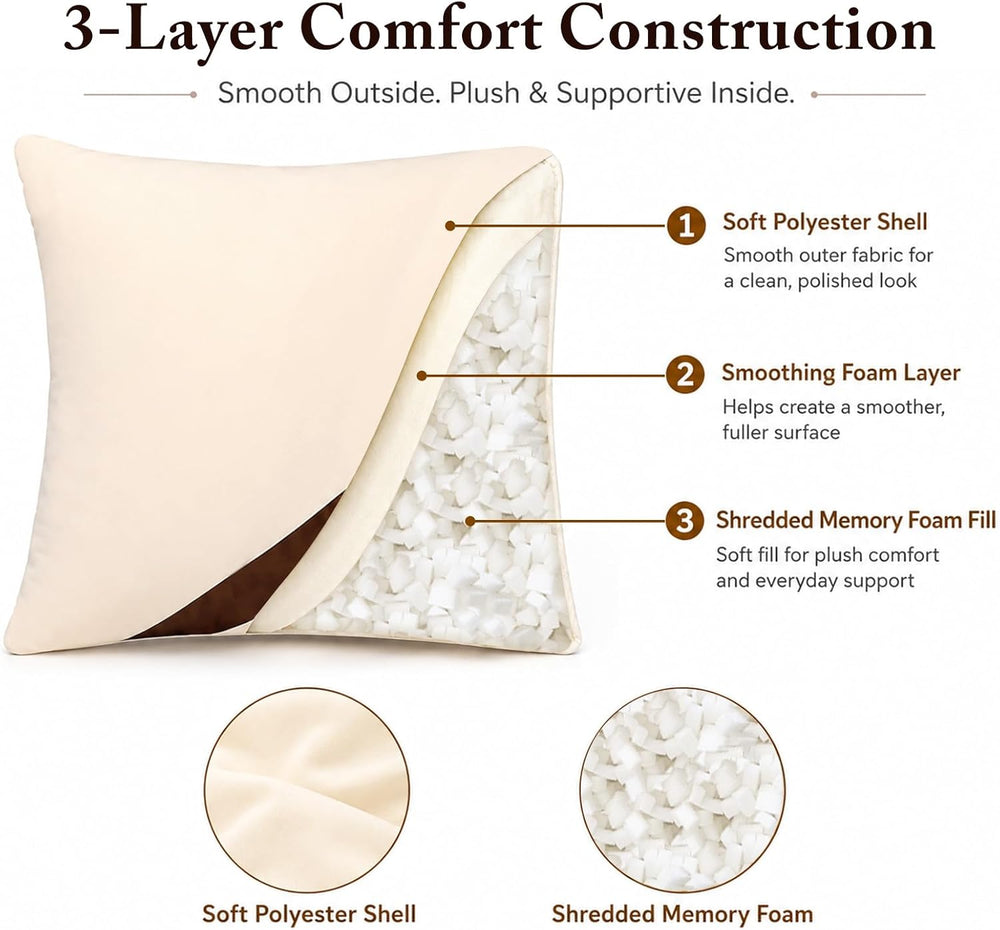Throw Pillow Inserts 18x18, 2 Pack, Shredded Memory Foam for Couch