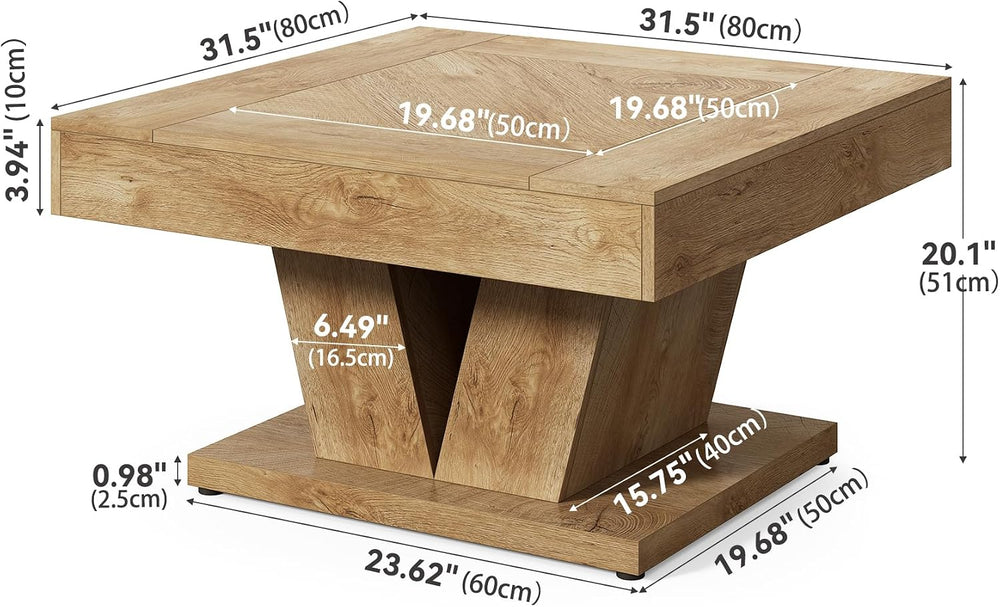 LITTLE TREE Square Coffee Table, Modern Rustic Coffee Table for Living Room, ...