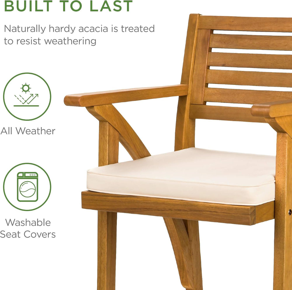 Best Choice Products Set of 2 Outdoor Acacia Wood Bar Stools Bar Chairs for P...