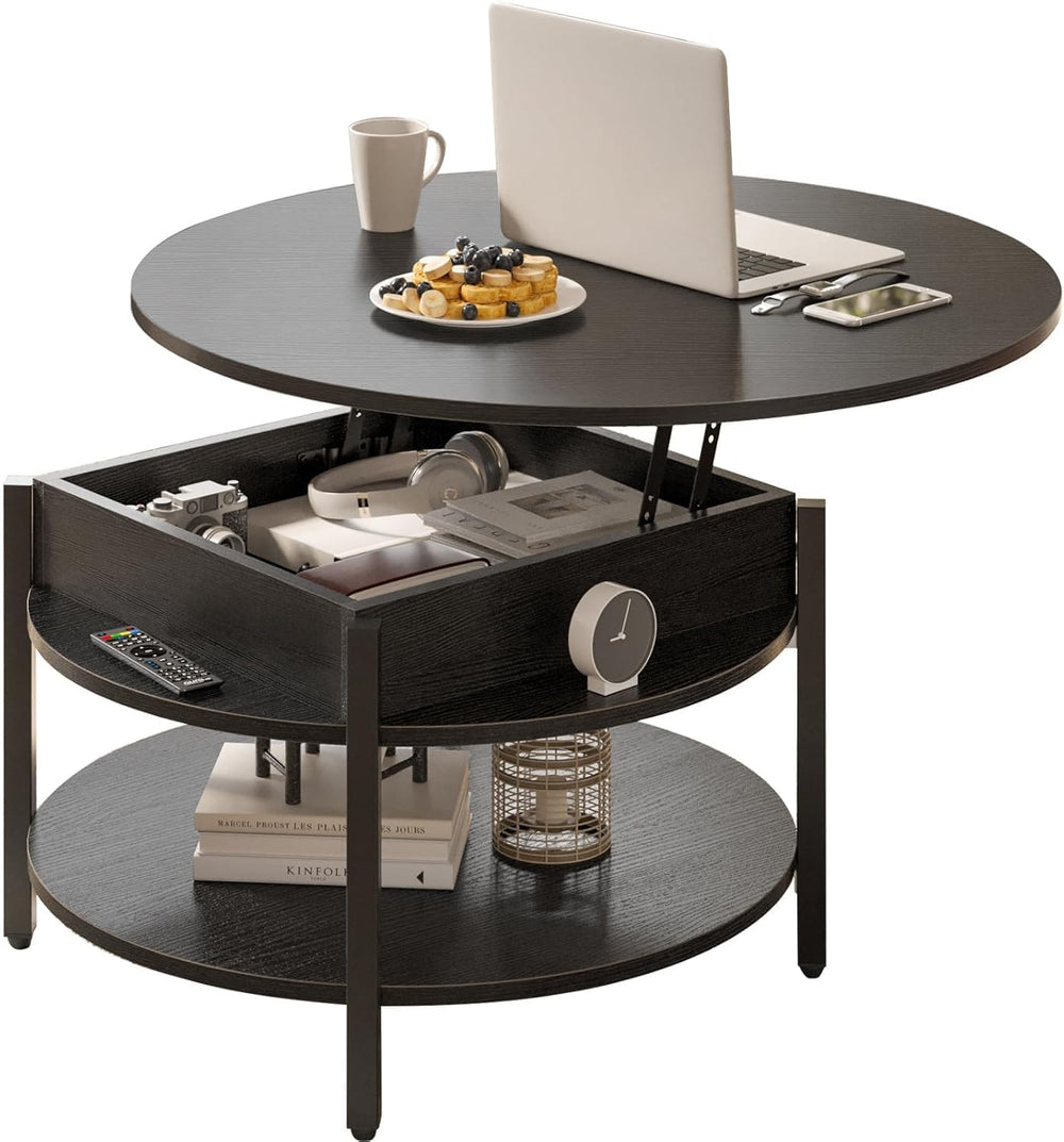 FABATO 26.77” Round Lift Top Coffee Table with Storage, Black