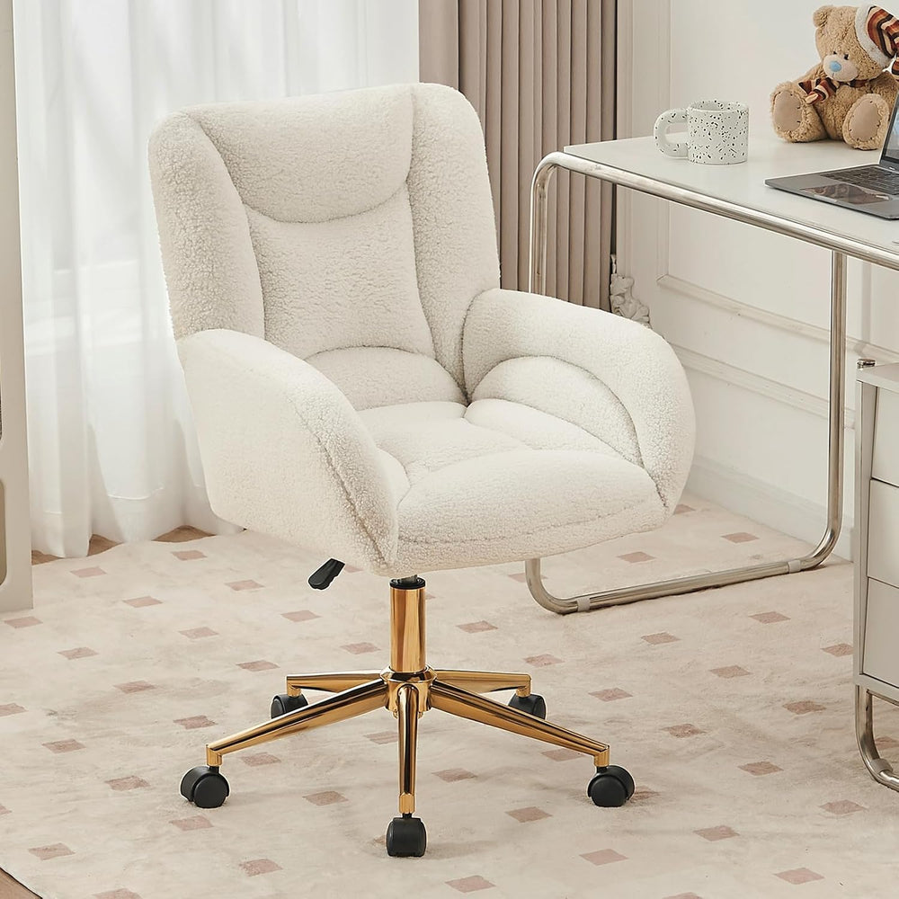 FOXHUNTER Vanity Chair with Wheels 360°Swivel Office Chair Teddy, White