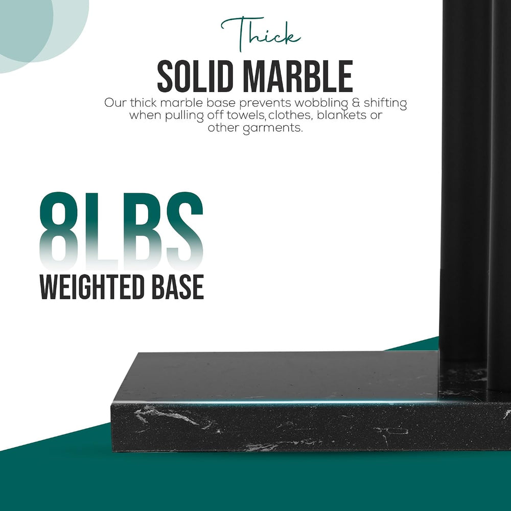 Free Standing Towel Rack - Matte Black Finish with Marble Base