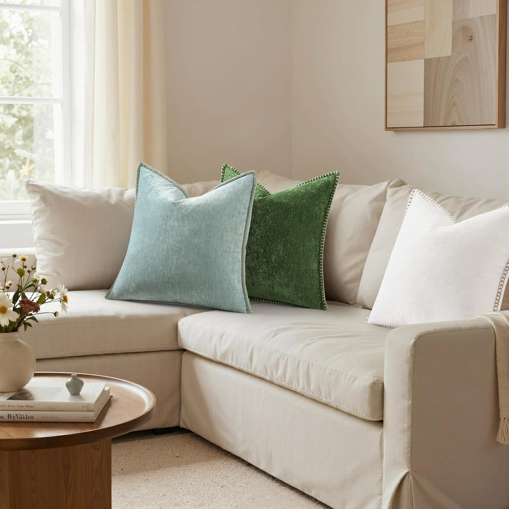 Pallene Chenille Soft Moss Green Throw Pillow Cover 24x24 Set of 2