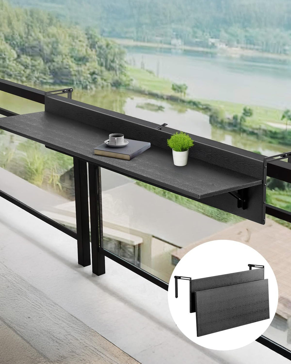 VEVOR Balcony Hanging Table, 48 x 12 inch Folding Balcony Railing Table, Outd...
