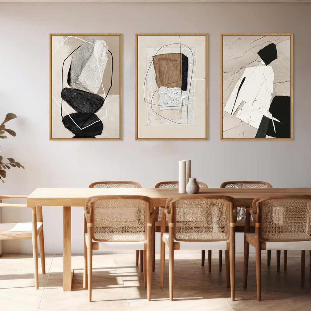 ANHUIB Large Neutral Abstract Wall Art Canvas,Black Beige Artwork, Modern Fra...