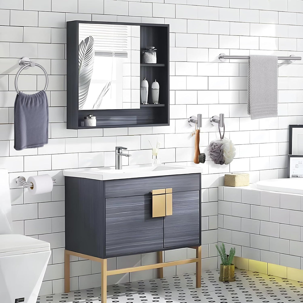 Lairuier 5-Piece Bathroom Hardware Set, Brushed Nickel Towel Bar Wall Mount