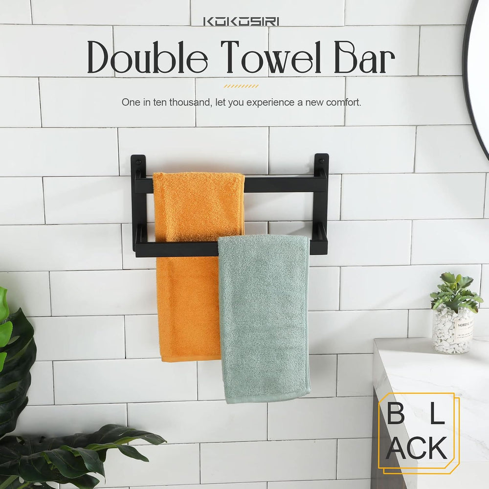 KOKOSIRI Towel Bars Black Bath Towel Holders 16 Inches Bathroom 2-Tiers Ladde...