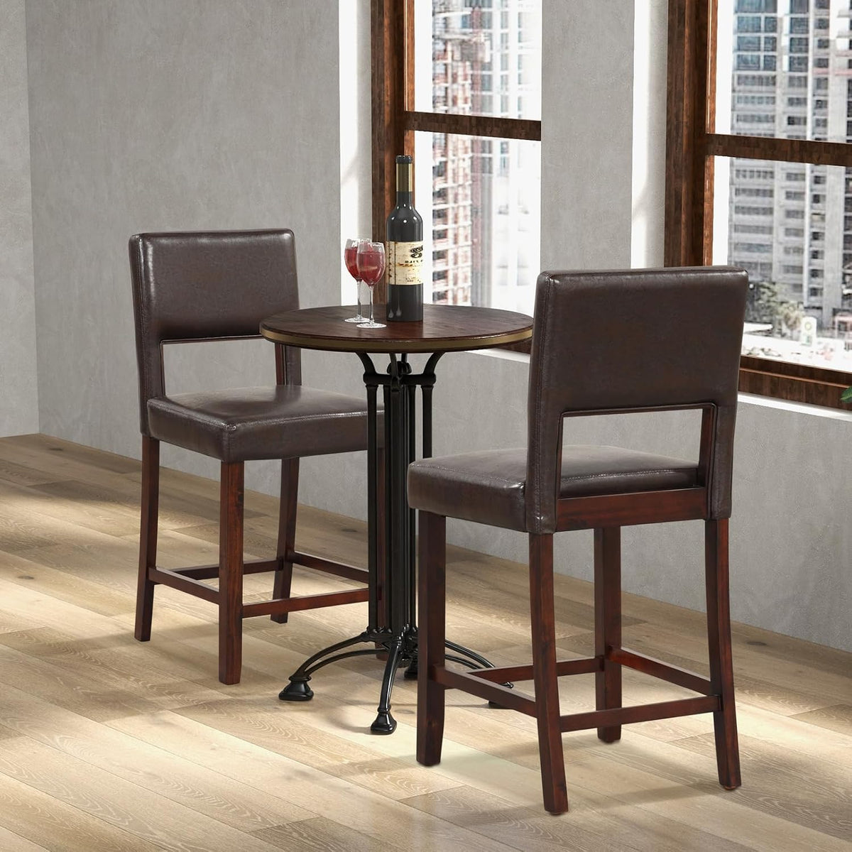 GIANTEX 24.5" Counter Height Bar Stools Set of 4, PVC Leather Barstools with Back, Rubber Wood Legs, Max Load 400 Lbs, Modern Upholstered Bar Dining Chairs for Kitchen Island Pub