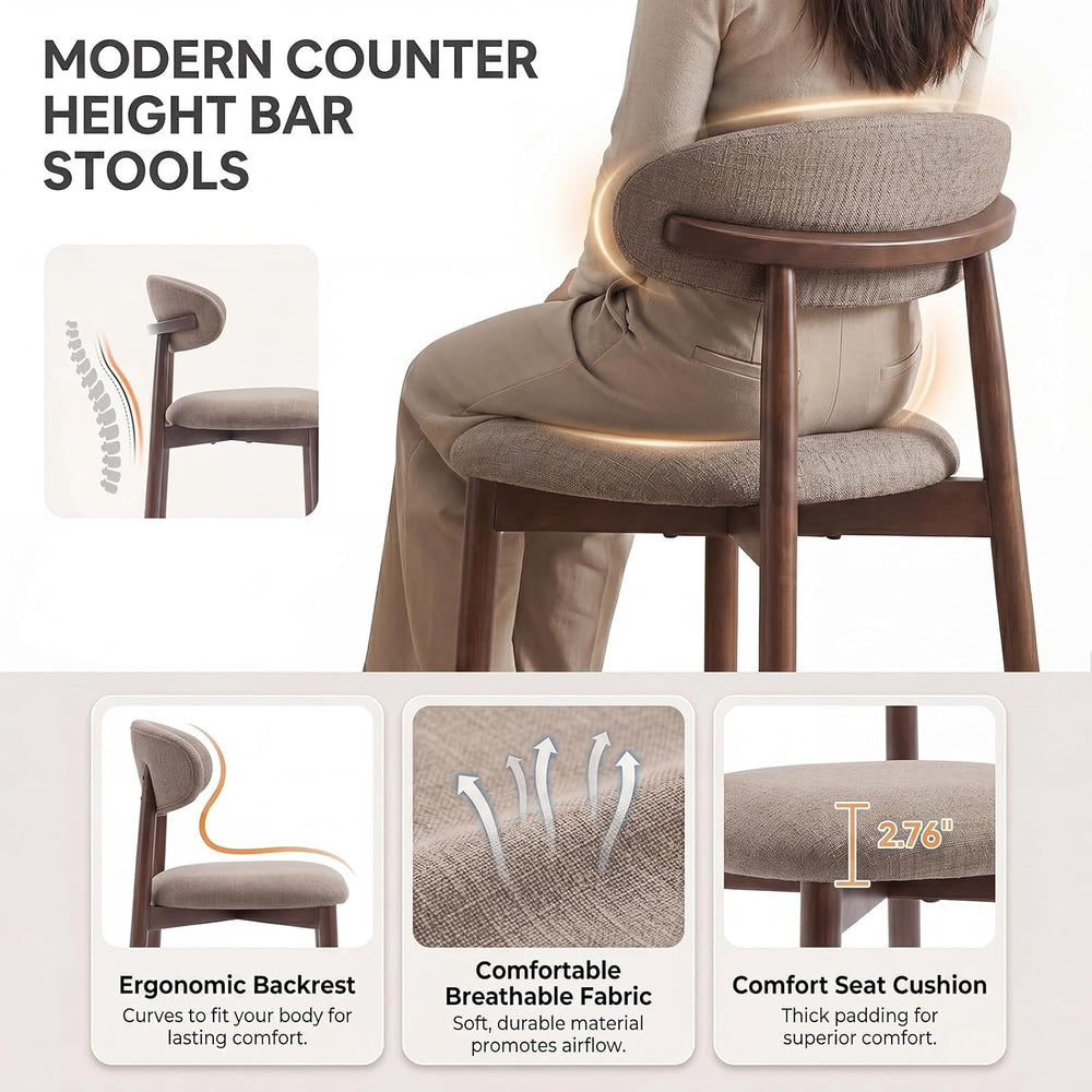 MALOL Counter Height Bar Stools Set of 3, Kitchen Bar Stools with Back, Mid C...