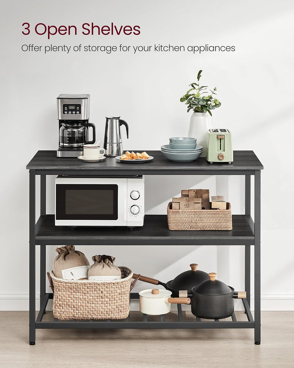 VASAGLE Kitchen Island with 3 Shelves, Storage Cabinet, Steel Structure