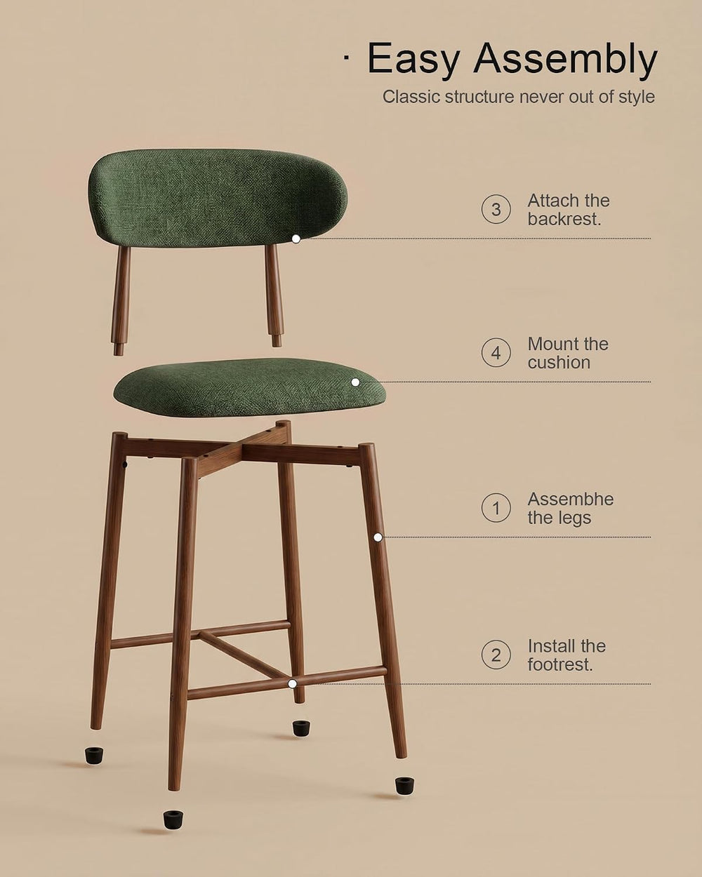 MOLENE Metal Bar Stools Set of 2, 26″ Counter Height Bar Stools with Backs, M...