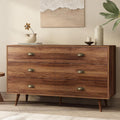 Walnut 6 Drawer Dresser for Bedroom, 47" Wood Dresser with Gold Handles.