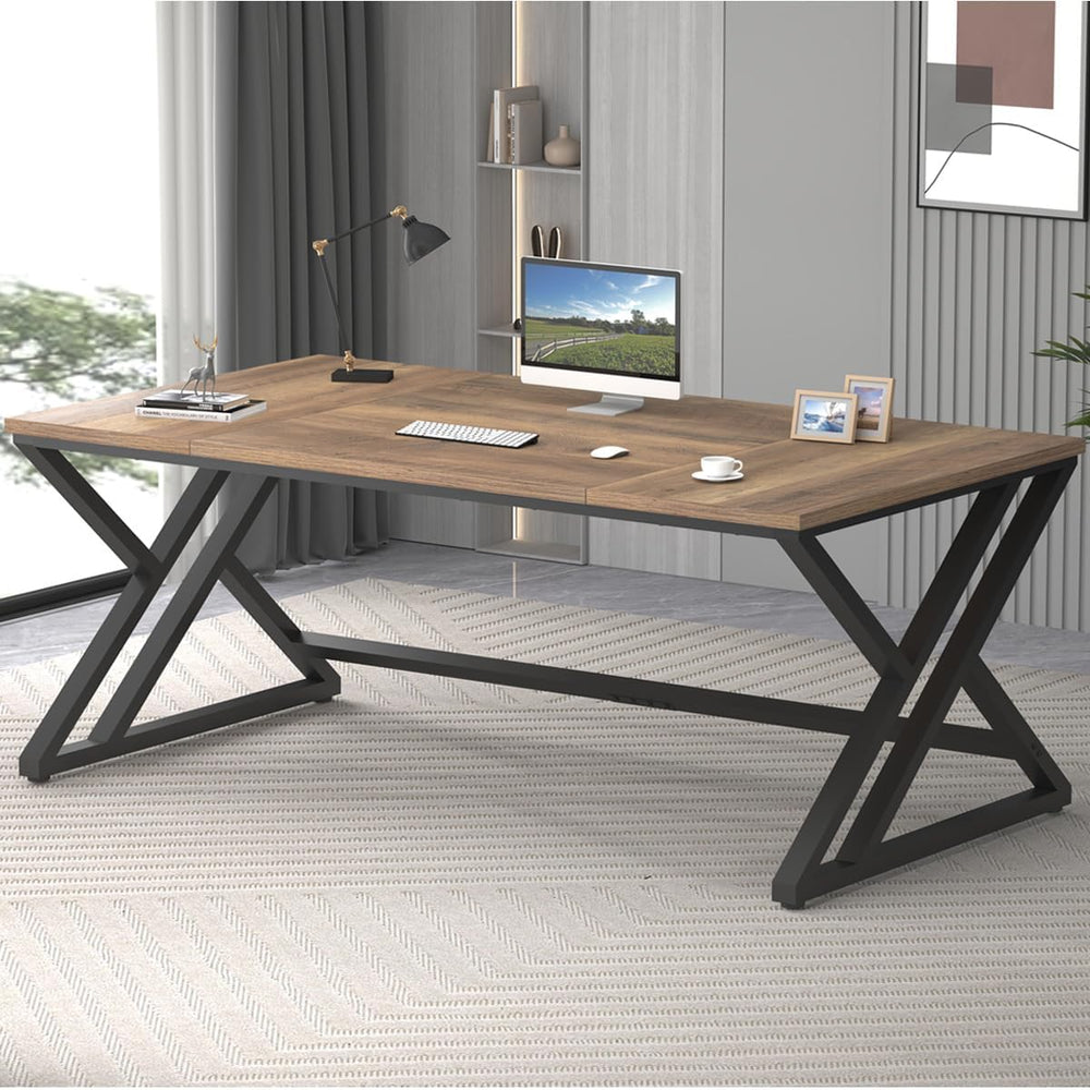 LVB Rustic Large Computer Desk, 70" Industrial Extra Long Home Office Desk