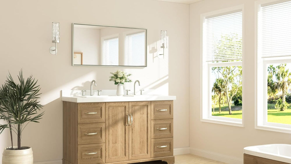 TETOTE Brushed Nickel Bathroom Mirror 48" x 24" Beveled Frame Recta...