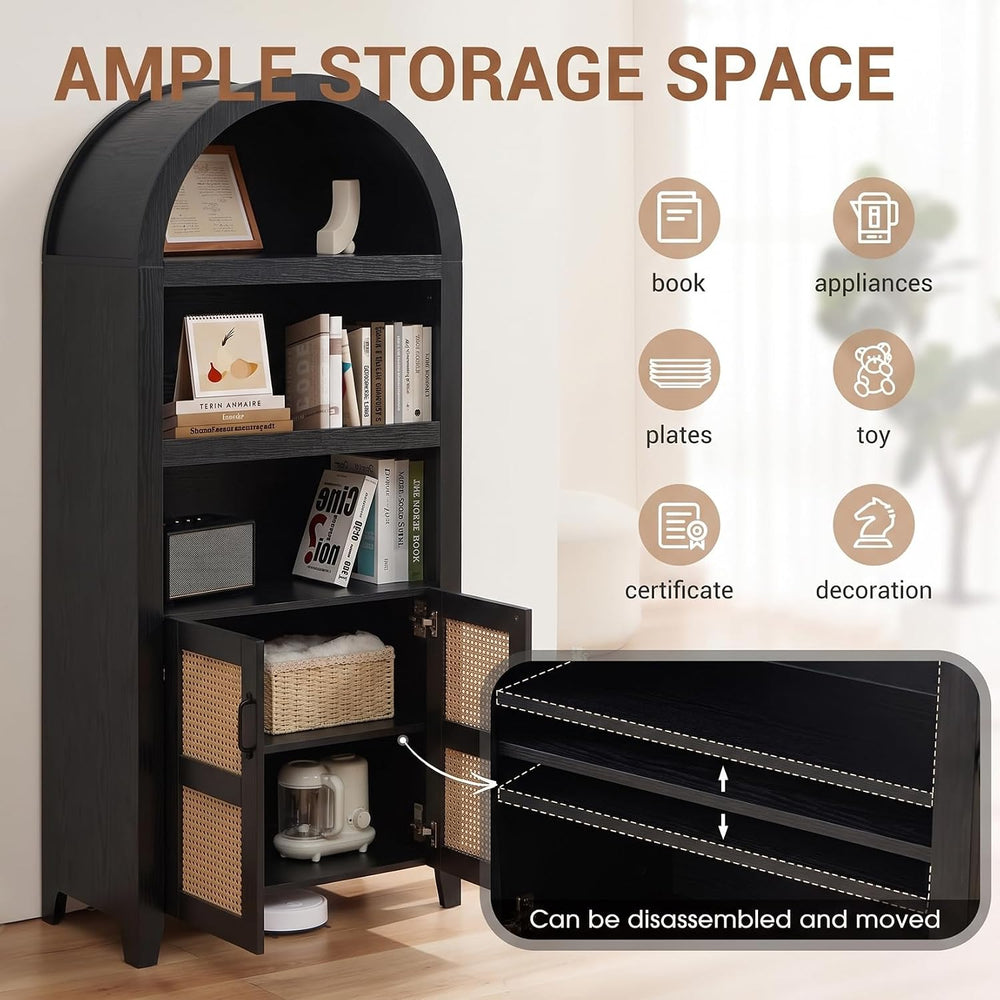 Arched Pantry Cabinet, 71" Kitchen Pantry Cabinet with Smooth Gliding Dr...