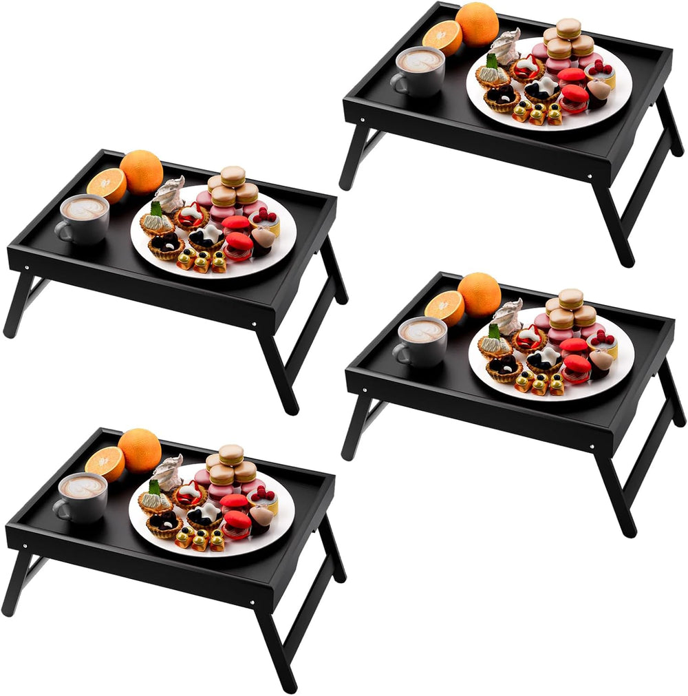 Fibogollo 4 Pack Bamboo Bed Tray Table with Folding Legs,Breakfast Trays,Serv...