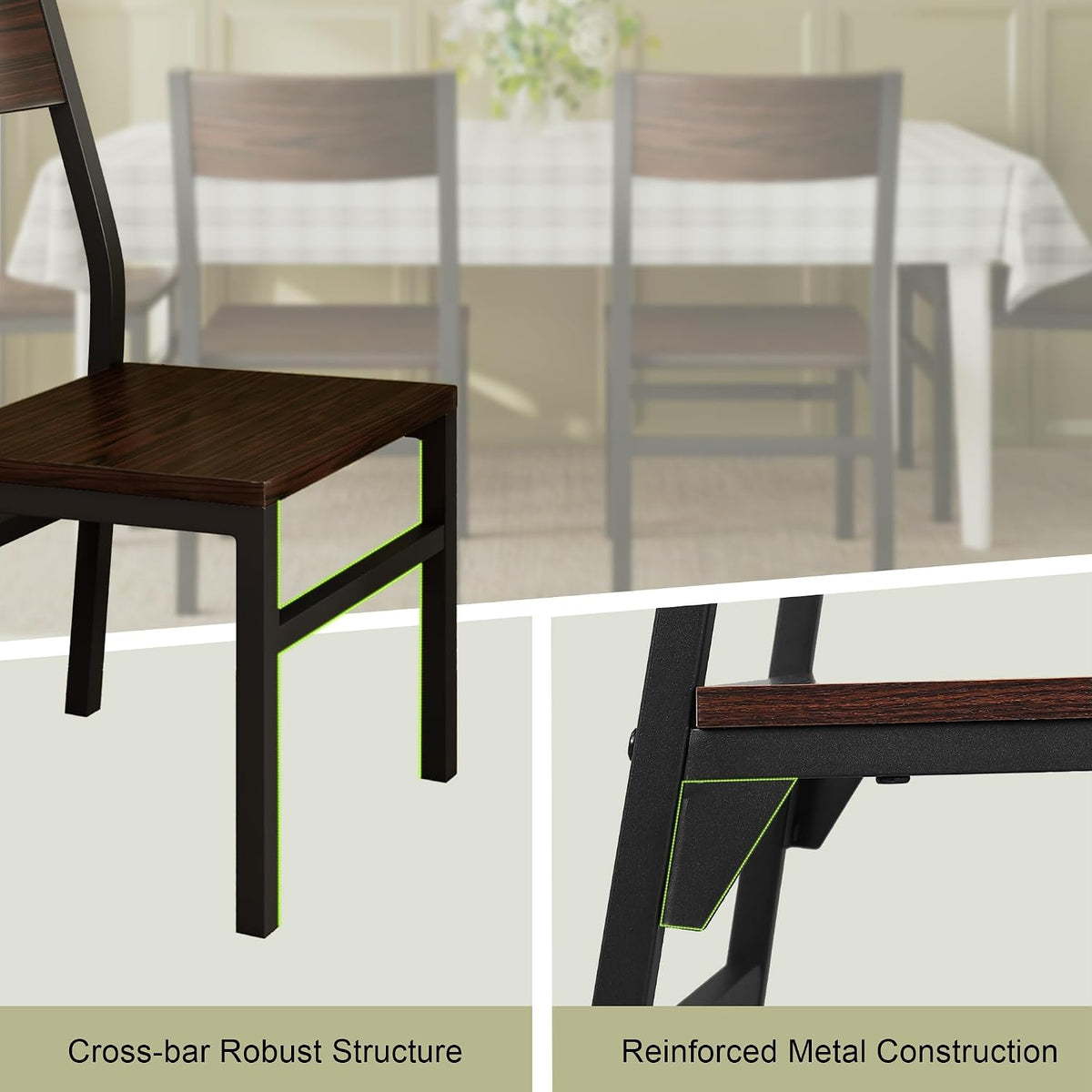 Feonase Dining Chairs Set of 6, Modern Kitchen Chairs with Ergonomic Backrest, MDF Board and Metal Legs, Dinner Chairs for Dining Room, Kitchen and Living Room, Espresso