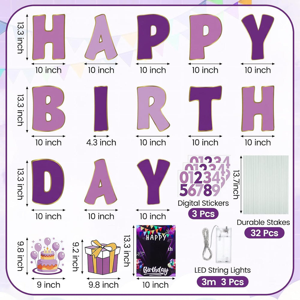 Jetec 22 Pcs Happy Birthday Yard Sign with Stakes, 16", Gradient Purple
