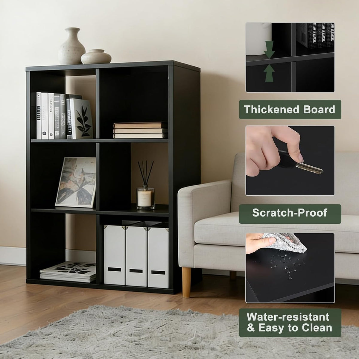 6 cube storage organizer shelf, open cube bookshelf, side view