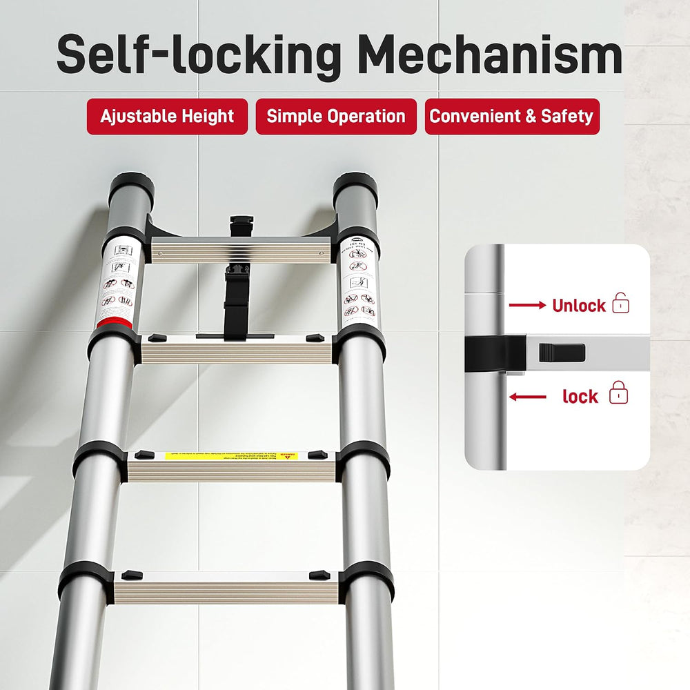 Telescoping Ladder 16.5 FT, 330 lbs Capacity; Silver
