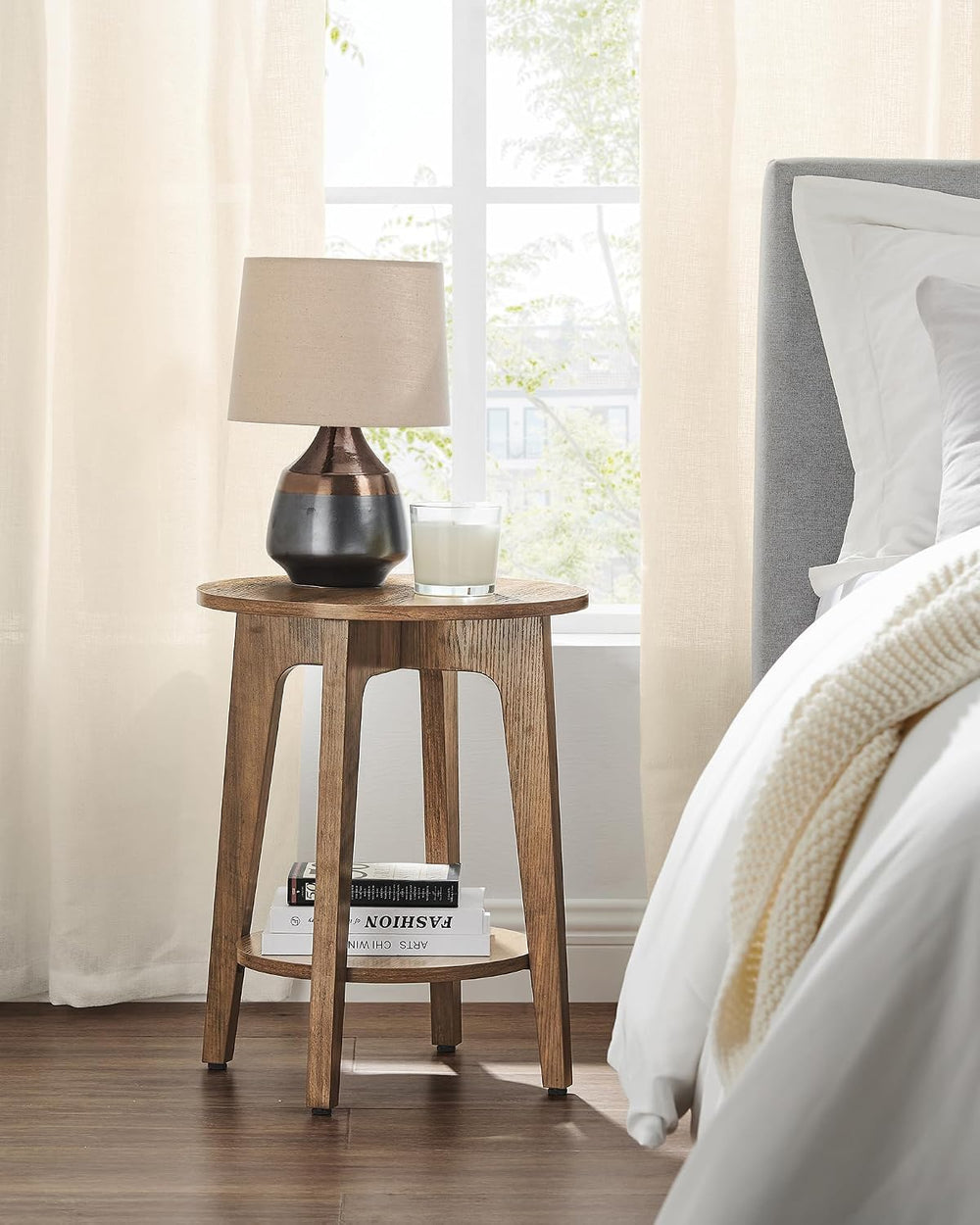 VASAGLE Round Side Table with Lower Shelf, End Table for Small Spaces