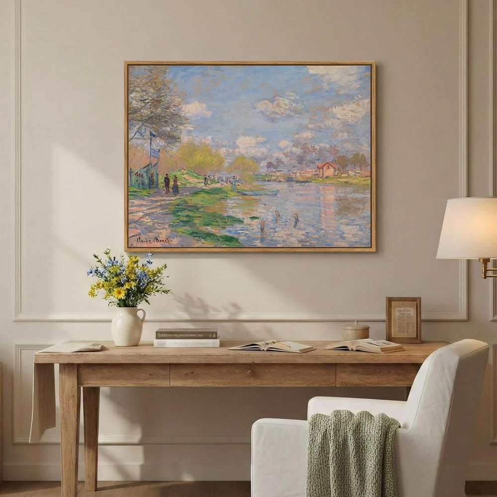 Framed Claude Monet Impressionist Landscape Canvas Wall Art, 32x24 Inch