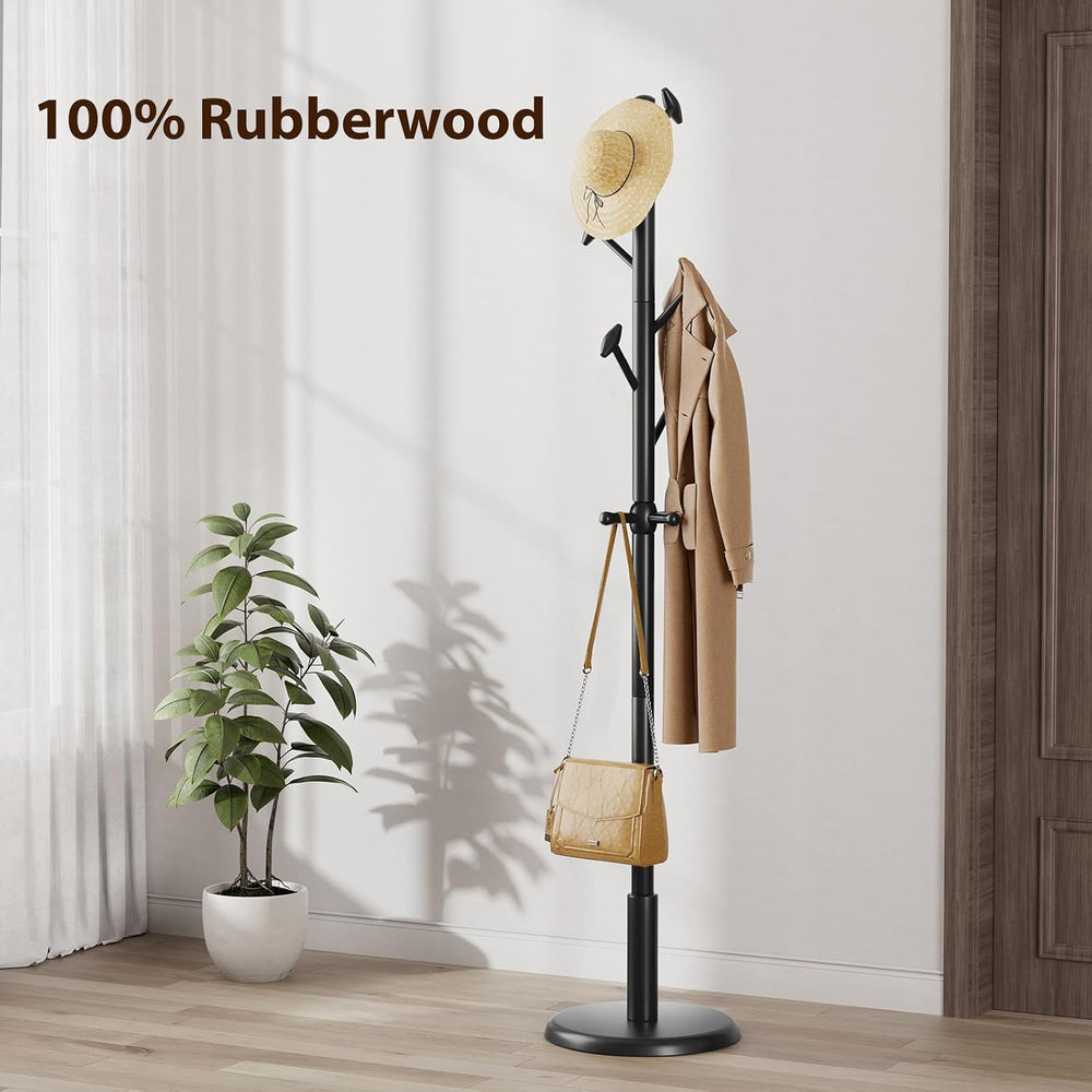 Taitiy Solid Wooden Coat Rack Stand Freestanding Hall Tree with 10 Hooks