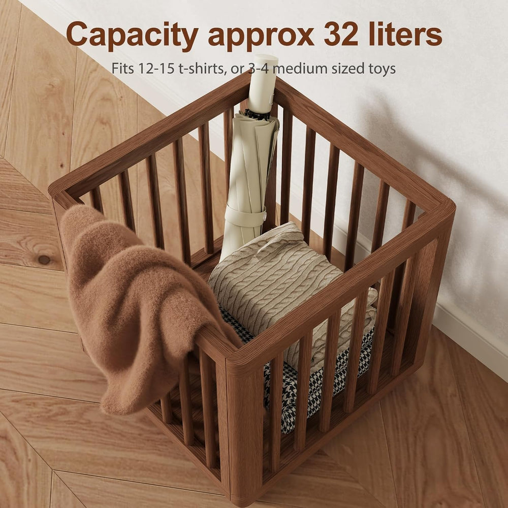 Solid Wood Cactus Coat Rack with 6 Hooks and Storage Basket, Walnut