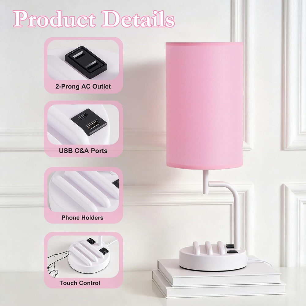 Dreamholder Touch Control USB Table Lamp with USB C/A & AC Outlet, 3-Way ...
