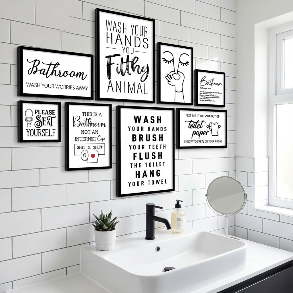 Faccito 8 Set Bathroom Wall Decor Funny Blaclk and White