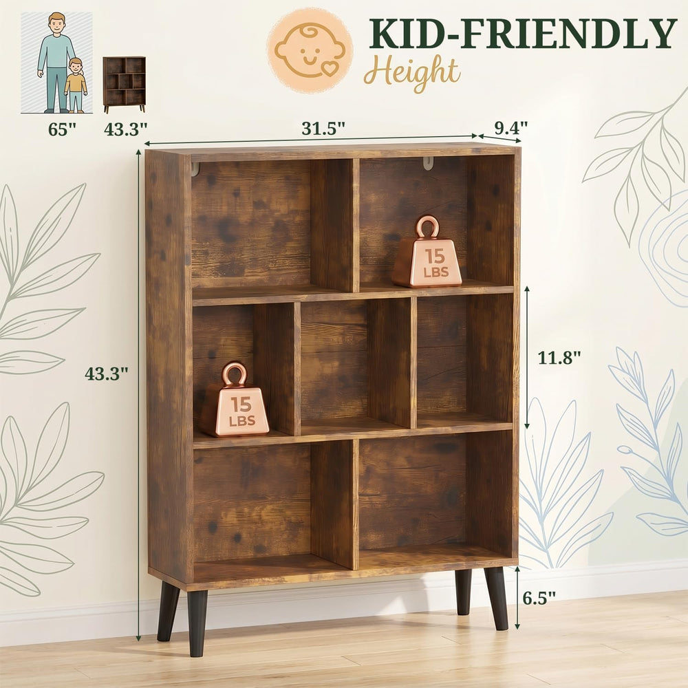 7 Cube Storage Organizer Shelf，Open Cube Bookshelf with Legs