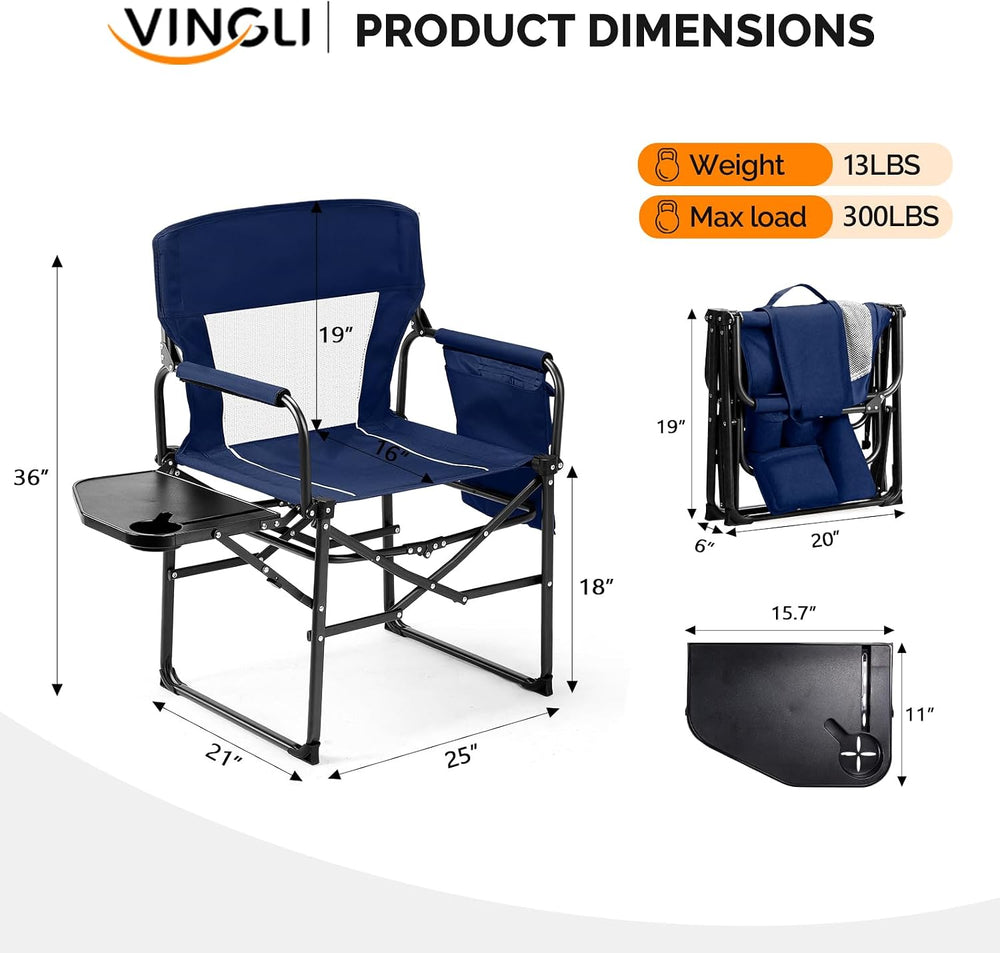VINGLI Camping Chairs, Directors Chair, Camping Chair with Side Table & C...