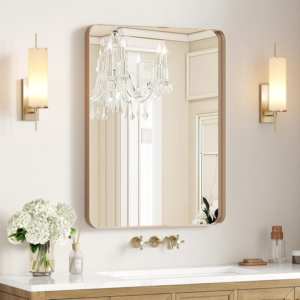 USHOWER Gold Bathroom Mirror 24"x36", Rectangle Mirror for Bathroom...