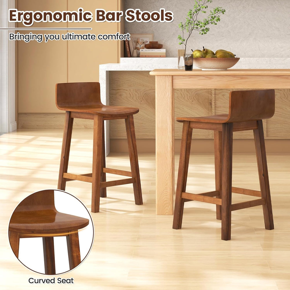 COSTWAY 24.5-inch Solid Wood Bar Stools Set of 4 for Kitchen Island, Brown
