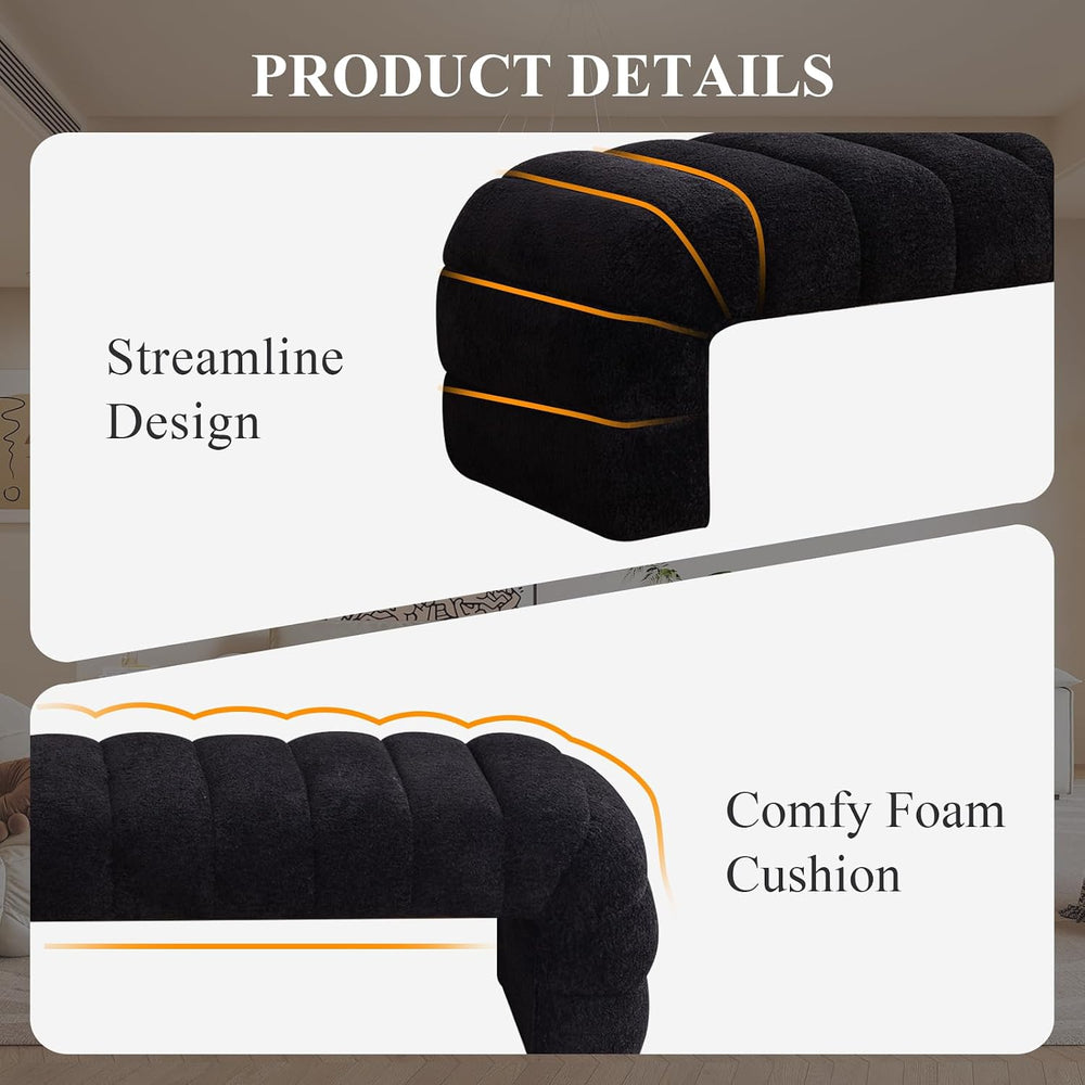 NIOIIKIT 69.7" Ottoman Bench, Teddy Queen Size End of Bed Bench, Black