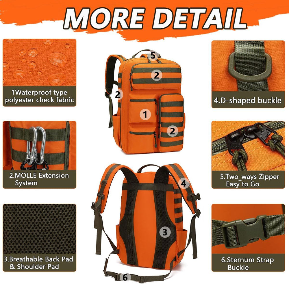 Tactical High-Visibility Orange Backpack for Men Women,30L Military Waterproo...
