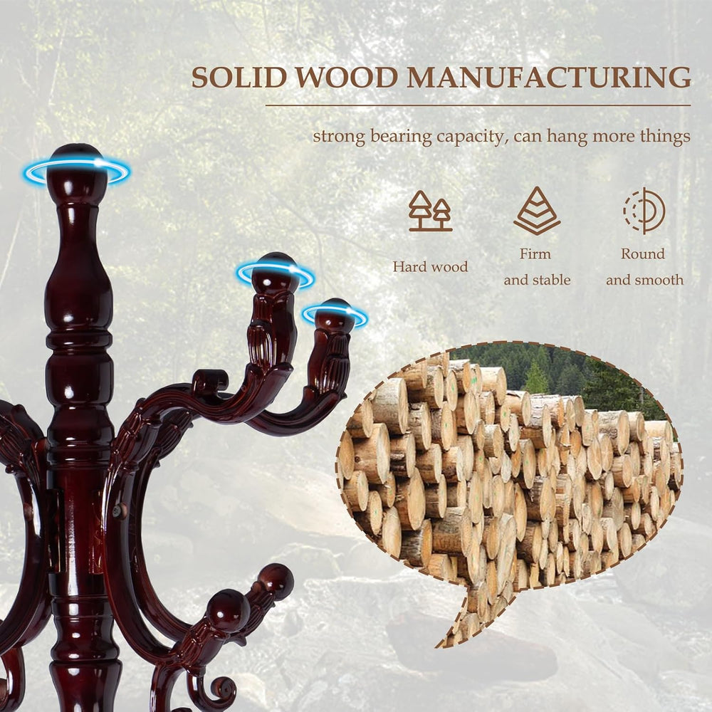 Wood Coat Rack Freestanding, Natural Coats Tree Stand with 14 Hooks, 73"...